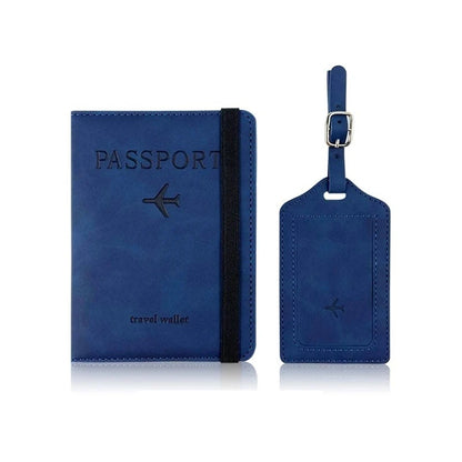 Set de voyage bleu marine : porte-passeport et étiquette bagage