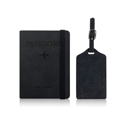 Set de voyage noir : porte-passeport et étiquette bagage