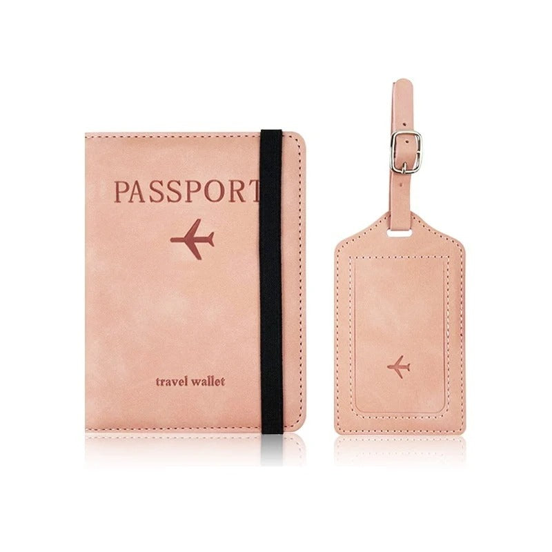 Set de voyage rose : porte-passeport et étiquette bagage