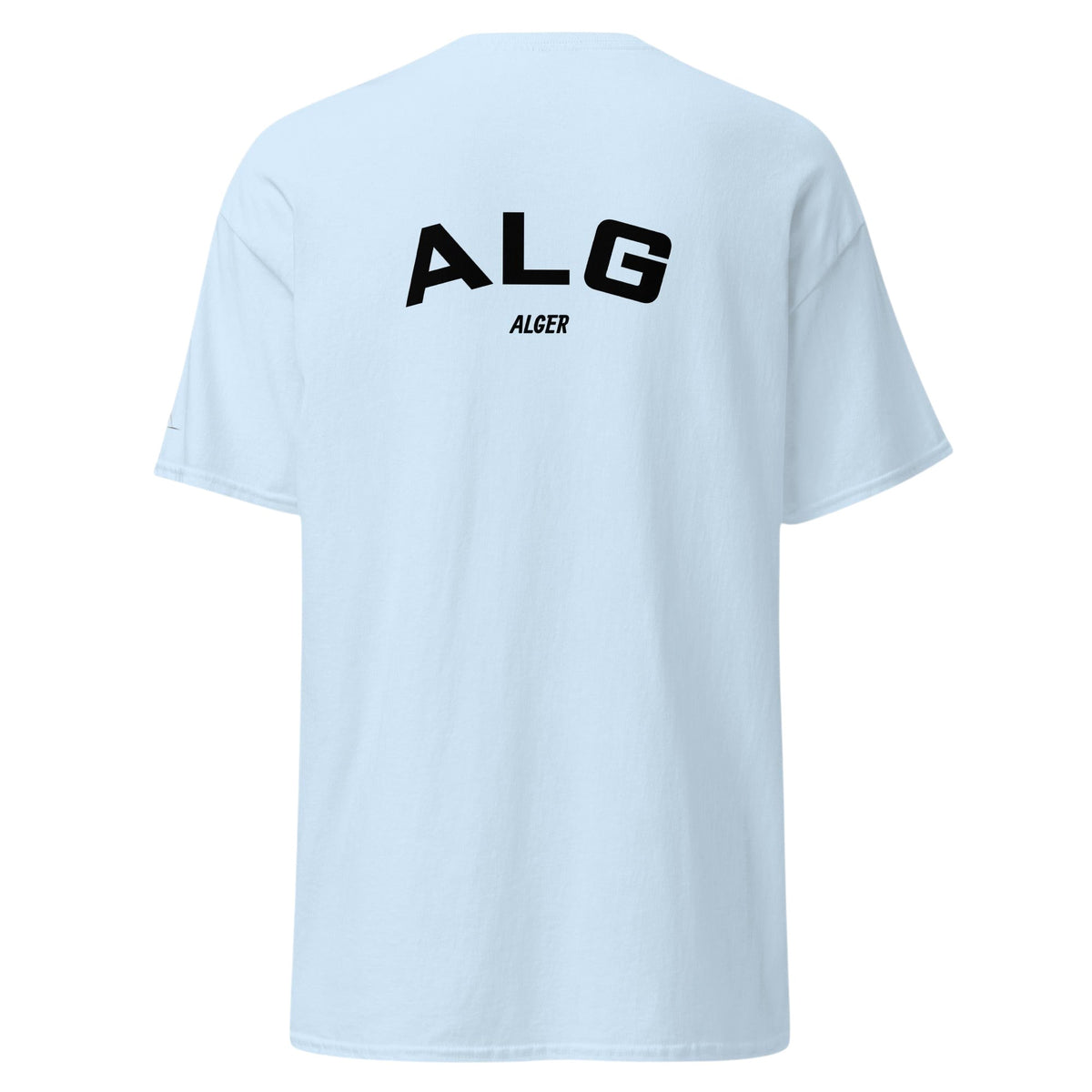 T-shirt bleu clair TRIPKIM avec inscription noire ALG Alger au dos, style streetwear épuré