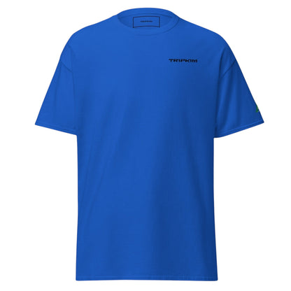 T-shirt bleu TRIPKIM Alger avec logo minimaliste sur la poitrine, coupe streetwear décontractée en coton