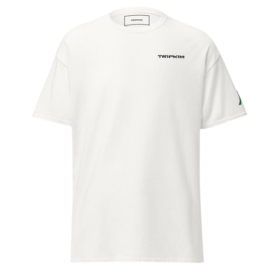 T-shirt blanc TRIPKIM Alger avec logo minimaliste sur la poitrine et détail graphique sur la manche