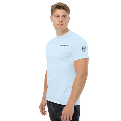 T-shirt Paris CDG bleu clair, vue trois-quarts face - TRIPKIM
