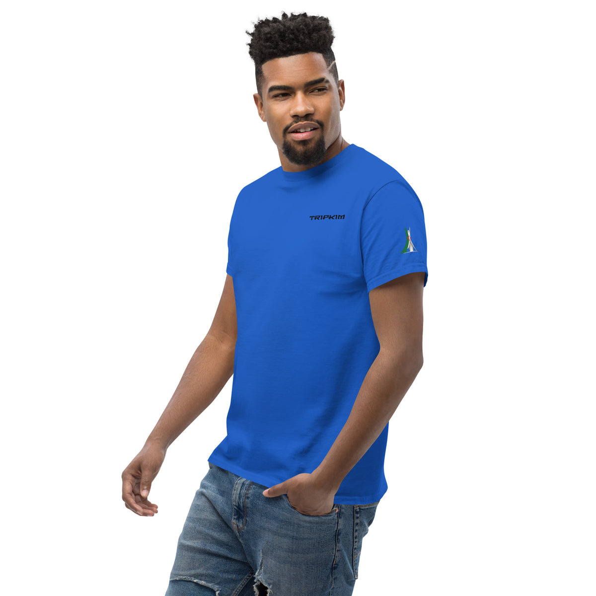 T-shirt Alger ALG bleu roi, vue trois-quarts face - TRIPKIM