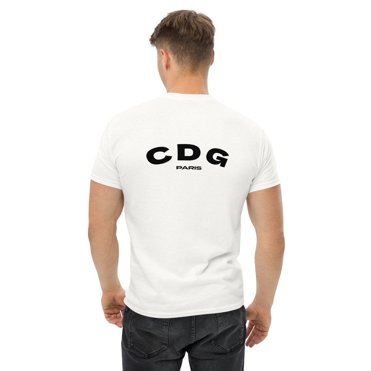 T-shirt Paris CDG blanc, vue de dos autre angle - TRIPKIM